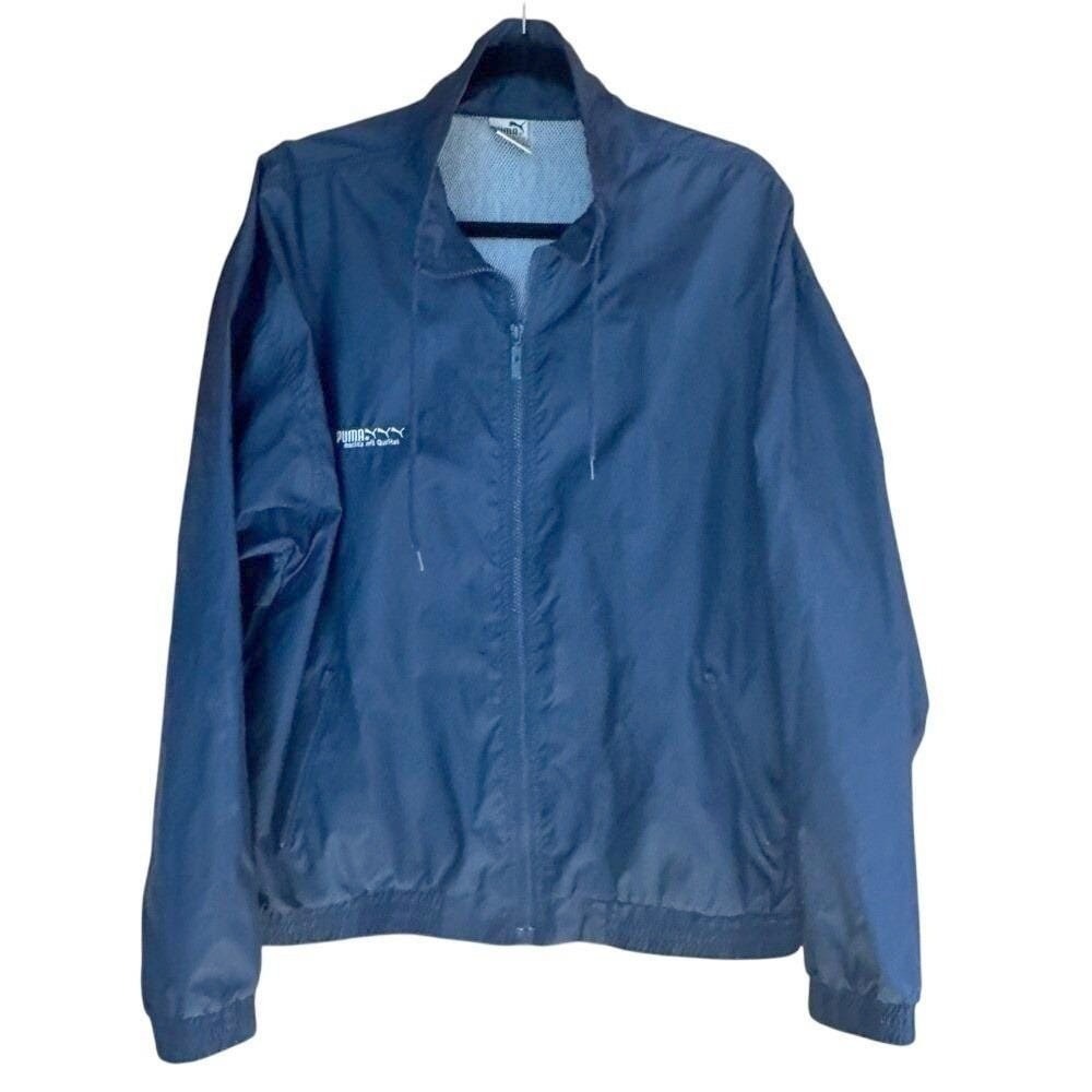 VTG 90s Puma Jacket Mit Qualitat Windbreaker Navy Large German Packable Gorp